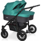 Коляска для двойни 2 в 1 Riko Basic Saxo 01 бирюзовый-чёрный